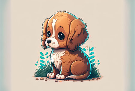Animal nature icon concept isolated premium illustration of a cute puppy sitting in a cartoon like fashionの素材