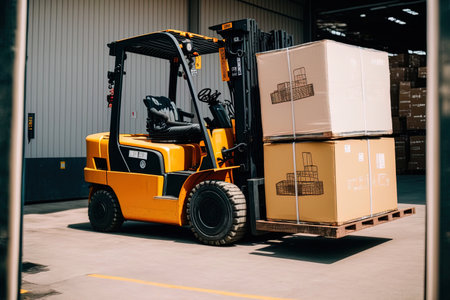 For the storage and transportation of goods and products a forklift and a cargo container or shipping container are usedの素材