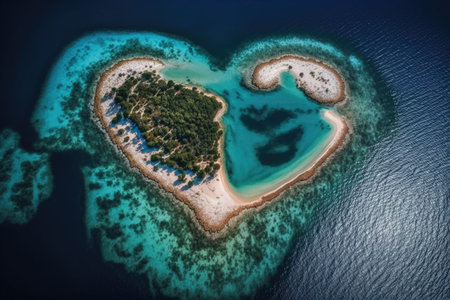 Galesnjak Island off the coast of Zadar Croatia is formed like a heart. Galesnjak an island in the Zadar archipelago that forms a heart in this aerial image is located in the Dalmatia area of Croの素材