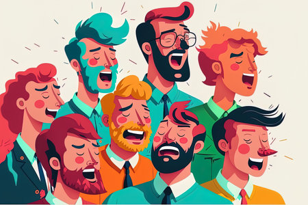 Various happy businessman portrait flat image. Group of amusing coworkers posing collectively on a white background. Male office employees in bright colors displaying happinessの素材