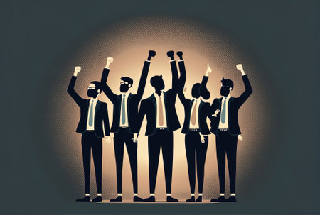 teamwork idea. business people raising their hands to show teamwork and cooperation. business success.の素材