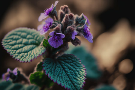 Macro shot of a purple dead nettle plant in bloom taken in the spring. An image of a purple archangel flowering plant taken in close up during a summer dayの素材