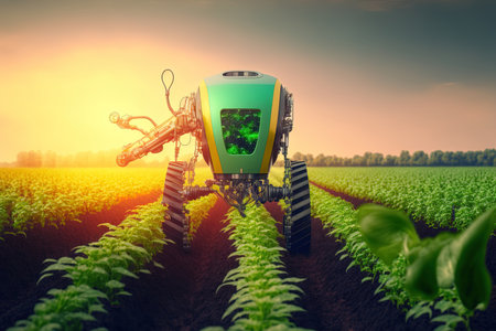 Agriculture technology artificial intelligence principles and image processing are used by farmers to replace workers and improve accuracy while using smart farm automation robot assistants to identの素材