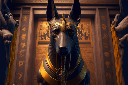 Anubis was a god of the afterlife and the gatekeeper to the Underworld in ancient Egyptian mythology. He is commemorated with a statue in a templeの素材