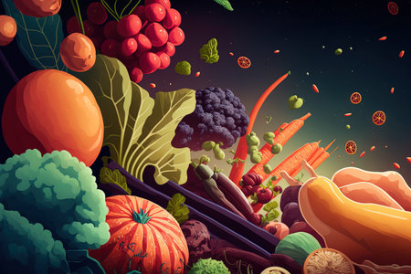 Background on healthy goods and immune boosters. veggies and fruits for a strong immune system. looking up. the space barの素材