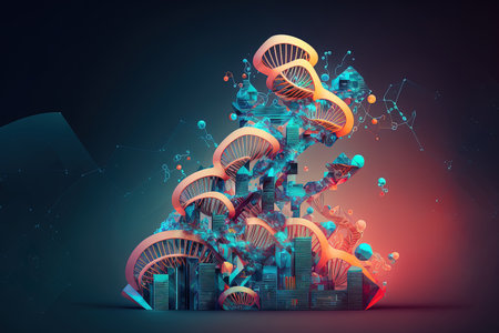 Innovative medical science foundation with a polygonal DNA idea Illustration of a technological and medical ideaの素材
