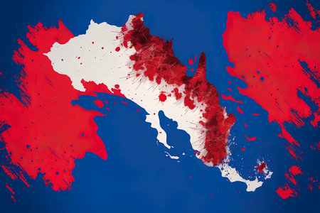 On a plain blue political globe with clear seas and evident nation boundaries Haiti is shown in red. illustrationの素材