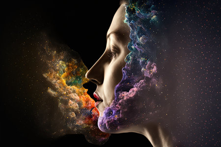 The universe inside us the profile of a young woman and space the effect of double exposure. scientific concept. The brain and creativity. Elements of this image furnished by NASAの素材