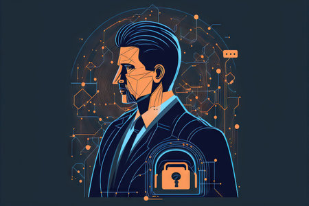 cyber security network. padlock icon and internet technology networking. businessman protecting data personal informationvirtual interface. data protection privacy concept. gdpr. eu.digital crimeの素材
