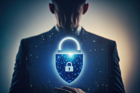 cyber security network padlock icon and internet technology networking businessman protecting data personal information on tablet and virtual interface data protection privacy concept gdpr euの素材