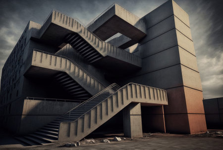 At the construction site reinforced concrete building goods and structures are kept for use in the construction of staircases in residential and commercial buildingsの素材