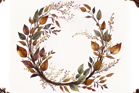 Branch wreath painted in a bohemian style with brown and gold branches and leaves. Making invites and greeting cards with it is perfect. Home furnishingsの素材