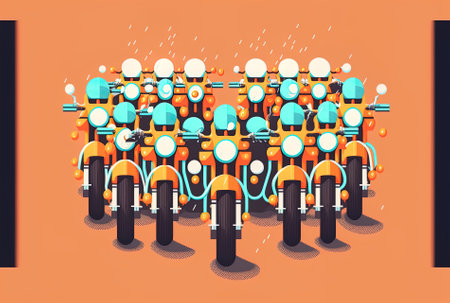 Discover matches. Line up the identical motorcycles together. Match related objects to the path. Children confound. Laughable imageの素材