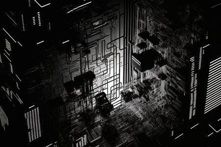 Background in monochrome with interlaced digital jitter and distortion. Future inspired cyberpunk style. cyber punk rave DJ techno retro futurism and neon color schemeの素材
