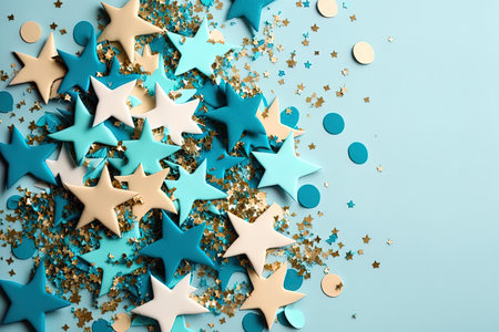 Party Birthday Celebrate Anniversary or Event Festive Blue Festival Decor Star Confetti Celebration Scattered Glitter Falling Stars Abstract Sparkle Stars Falling Starsの素材