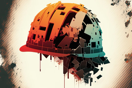 Illustration of an abstract notion for building safety. construction site building equipment worker health personal safety contractor business and engineeringの素材
