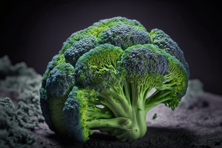 macro shot of broccoli a fresh green veggie. On a black stone table is some fresh green broccoli. The vegetable broccoli is vitamin rich. vegetables for healthy eating and dieting. natural foodsの素材