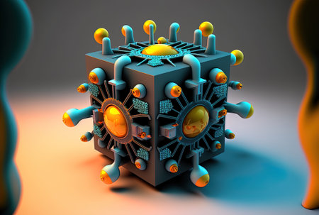 medical theory utilizing nanotechnology A 3D depiction of a nanobot studying or eliminating a cancer cellの素材