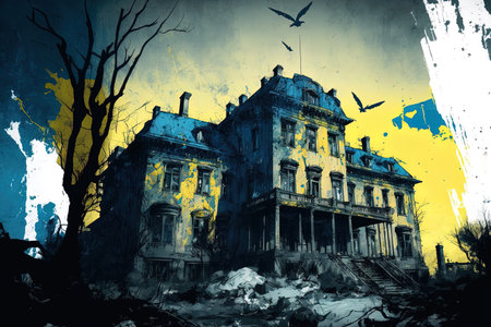 25 February 2022 War between Russia and Ukraine. KYIV UKRAINE. a residence in Kyiv the capital of Ukraine that was hit by an enemy aircraftの素材