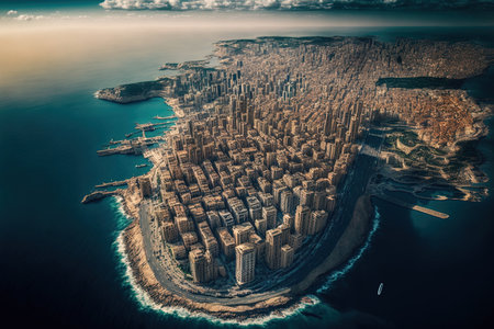 Aerial view of Beirut Lebanon showing the cityscape of Beirut the Grand Serail and the office of the Prime Minister of Lebanonの素材