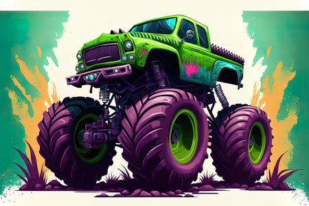For one click painting the Cartoon Monster Truck is divided into layers and groups with transparency effectsの素材