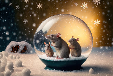 Christmas ball in the snow two rats and Chinese New Year The rat winter artistic image copy space is in 2020の素材