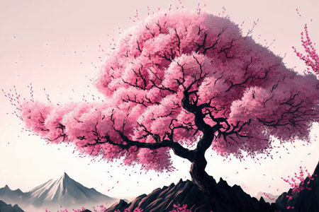 Sakura tree with pink cherry blossoms (cherry blossom Japanese blossoming cherry). Japanese flowers are best exemplified by sakura blossoms. a significant portion of the winter pass. I cherish everyoの素材