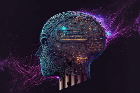 The engineering notion of artificial intelligence is a digital brain with programmer data or systems that may be put up in a scientific setting. illustrationの素材