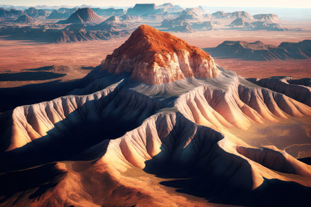 aerial picture of a mesa or flat topped ridge in a plateau of mountains with steep slopes. Travel locations and geological formationsの素材