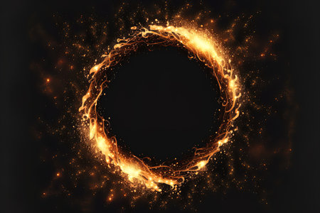 Fire show with sparkling blazing frame on a dark background. The template is lovely and may be used to create greeting cards flyers holiday billboards or web bannersの素材