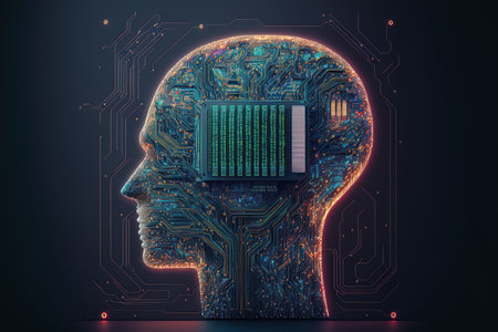 Concept of artificial intelligence and big data. Circuit boards and machine learning. In depth learningの素材