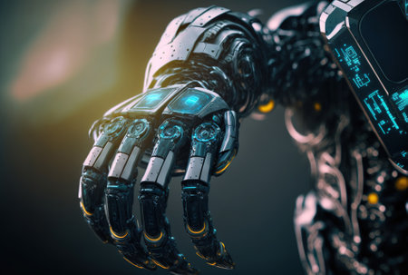 Hi tech robotic control arm hand robot for artificial hand robot artificial for automobile technology in garage dealership with tech hand cyborg 2022の素材