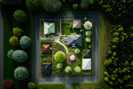View from above of a land parcel. Gps registration survey of real estate property and area for map. Residential development and building concept. Also available for sale purchase or investment hoの素材
