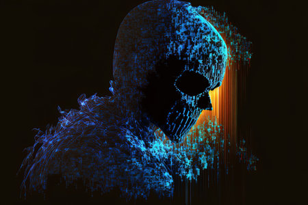 black web shadow crime Online hologram of a digital hacker lurking in computer space launching a hacker virus attack is an example of internet crimeの素材