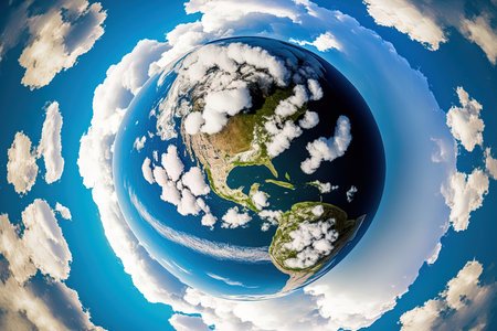 aerial view of the little planet Earth at a high altitude on a beautiful day coated in white fluffy cumulus cloudsの素材