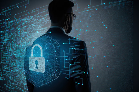 cyber security network padlock icon and internet technology networking businessman protecting data personal informationvirtual interface data protection privacy concept gdpr eudigital crimeの素材