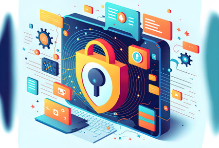 Using cybersecurity and privacy principles to secure data Technologies for internet network security and the lock symbol that protects personal information on virtual displaysの素材