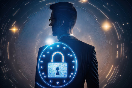 Internet businessman and padlock icon for the cyber security network are guarding data. using a tablet and virtual interface personal information Data privacy concept gdpr in the EUの素材