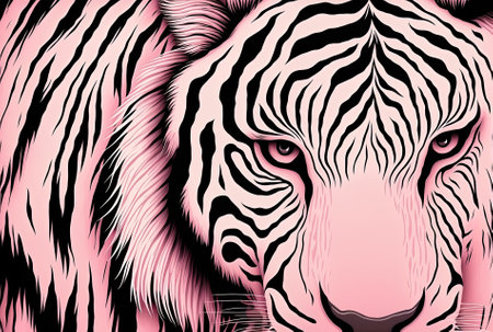 Blush Fur. Tribal Pink Stripes. Cartoon illustration of a pale tiger. Gentle Zebra Grinning. a tribal animal print. Leopard Tiger Continuous Tiger Skinの素材