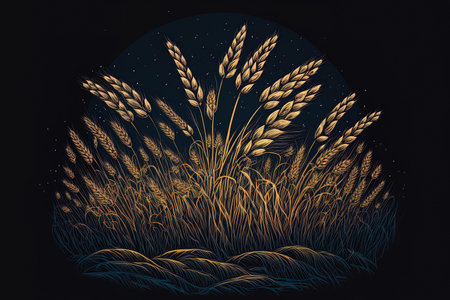 Barley wheat and cereal related fields. Oats and grains in a hand drawn sketch style. Background for a picture of wheat. grain of a dark hueの素材