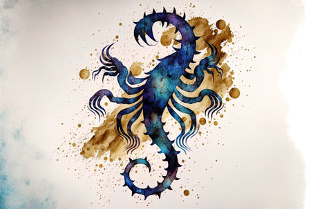 Illustration of the zodiac sign Scorpio in watercolor the astrological raster picture of the sign of Scorpioの素材