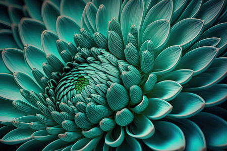 Close up of a blue green chrysanthemum bloom. Crop shot. Background of colorful flowers in the summer and springの素材