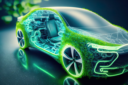 Concept electric vehicle. Hybrid cars of the future charge their batteries electrically. interior features of modern vehicles. using a VR iconの素材