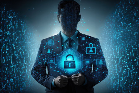 cyber security network padlock icon and internet technology networking businessman protecting data personal informationvirtual interface data protection privacy concept gdpr eudigital crimeの素材