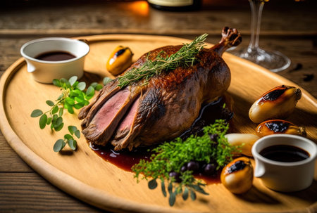 Duck roast dish restaurant food traditional food gourmet food duck meat meat dish homemade food food plate luxury food delicious food meat plate meal gourmet French food roasting tastyの素材