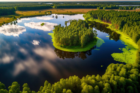 Lovely aerial image of the Moletai area known for its lakes. Beautiful summer scenery Moletai Lithuaniaの素材