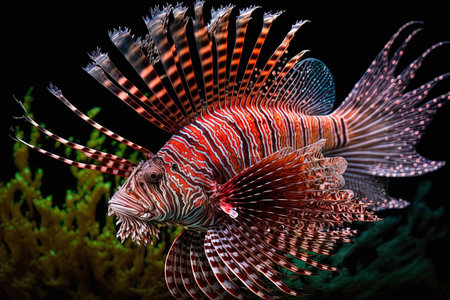 The red lionfish is a member of the scorpion family of fish and is housed at Naples Aquarium which was founded in 1879の素材