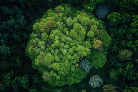 aerial top view of a forest tree background and notion of the rainforest ecology atop a canopy of green trees the textureの素材