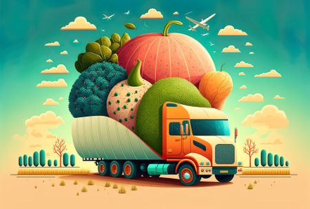 Transportation of goods by truck delivery by vehicle freight by cargo by logistic carrier for farming inの素材