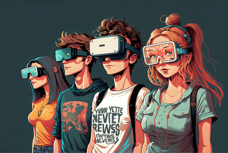Metaverse uses social networks and virtual reality glasses to link individuals from all around the worldの素材